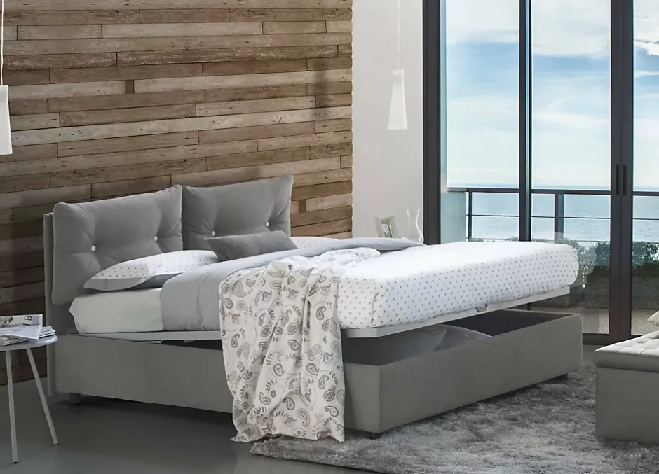 Talamo Italia Lit double Dlucid, Lit coffre avec revêtement en tissu, Ouverture frontale, avec matelas 160x200 cm inclus, Gris New