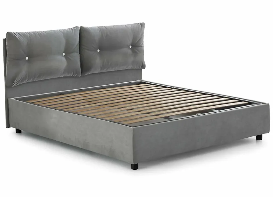Talamo Italia Lit double Dlucid, Lit coffre avec revêtement en tissu, Ouverture frontale, avec matelas 160x200 cm inclus, Gris New