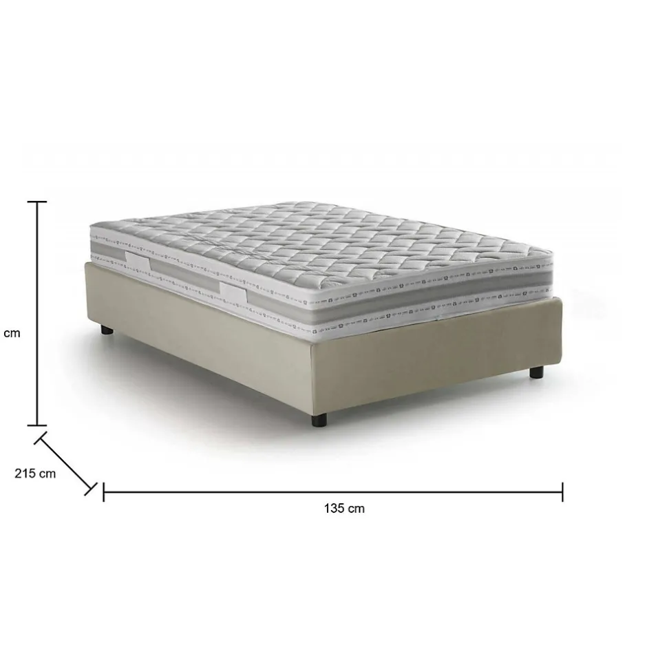Talamo Italia Lit double Dmalizi, Lit coffre avec revêtement en tissu, Ouverture frontale, avec matelas 120x200 cm inclus, Beige