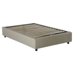 Talamo Italia Lit double Dmalizi, Lit coffre avec revêtement en tissu, Ouverture frontale, avec matelas 120x200 cm inclus, Beige