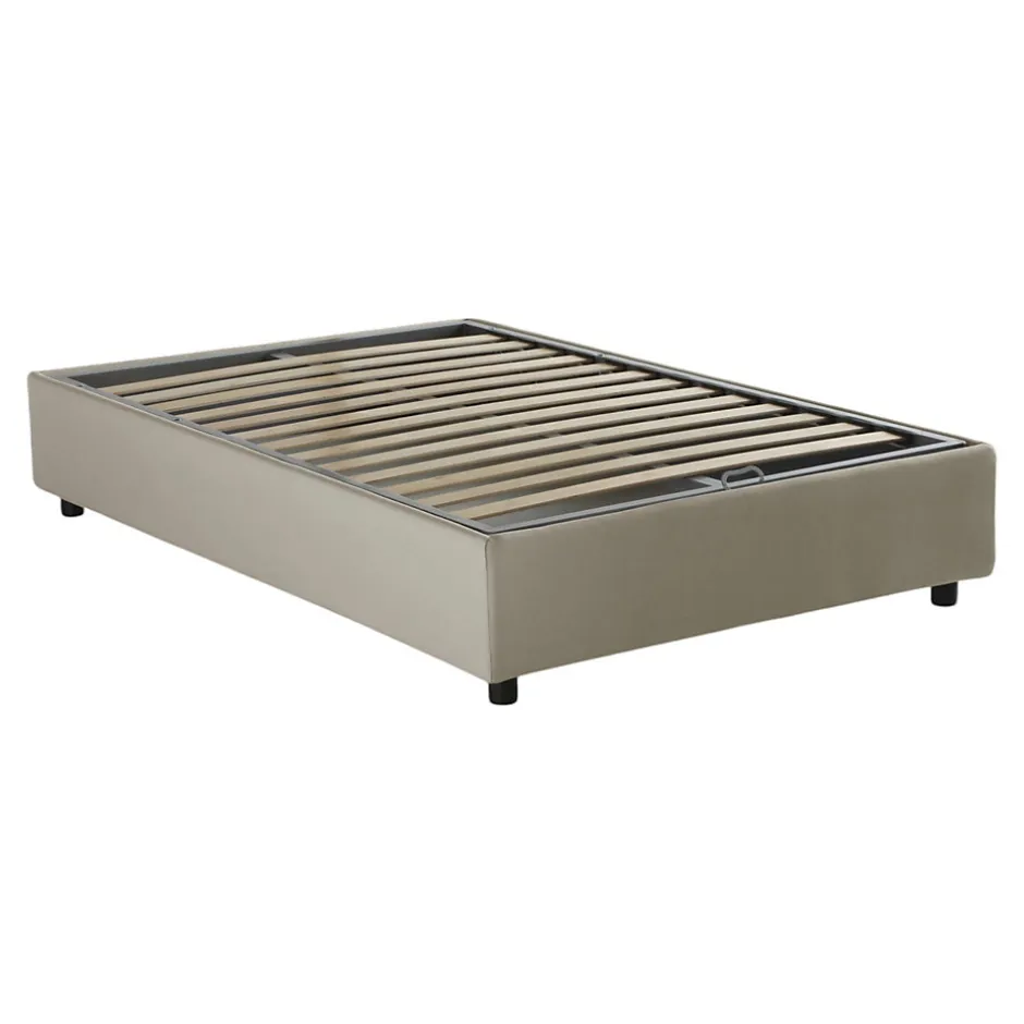 Talamo Italia Lit double Dmalizi, Lit coffre avec revêtement en tissu, Ouverture frontale, avec matelas 120x200 cm inclus, Beige