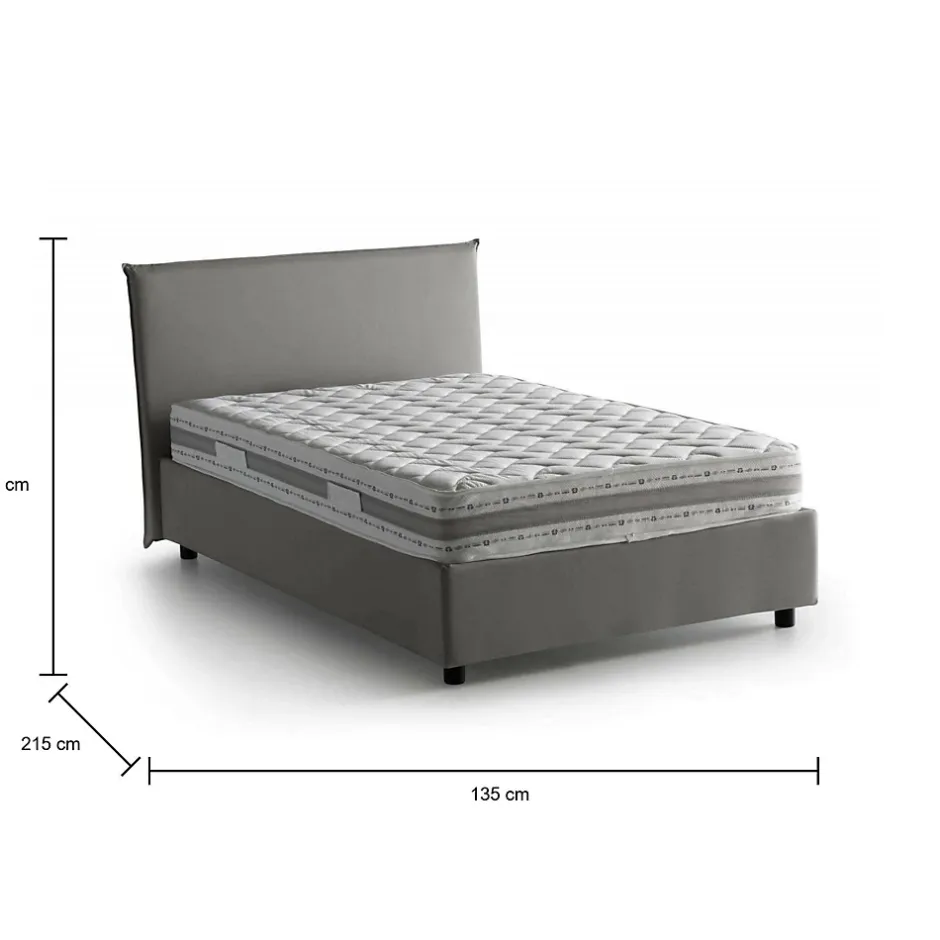 Talamo Italia Lit double Dpalear, Lit coffre avec revêtement en tissu, Ouverture frontale, avec matelas 120x200 cm inclus, Gris Sale