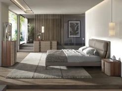 Angel Cerda Lit double en similicuir vison avec tête de lit moderne et pieds en acier inoxydable