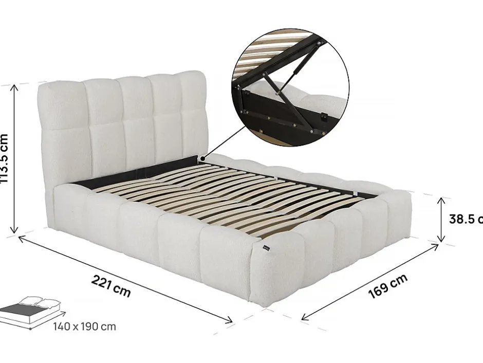 Palozi Home Lit double en tissu avec coffre "Davos" 140 x 190 cm Beige