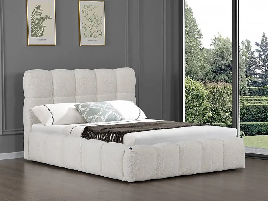 Palozi Home Lit double en tissu avec coffre "Davos" 140 x 190 cm Beige