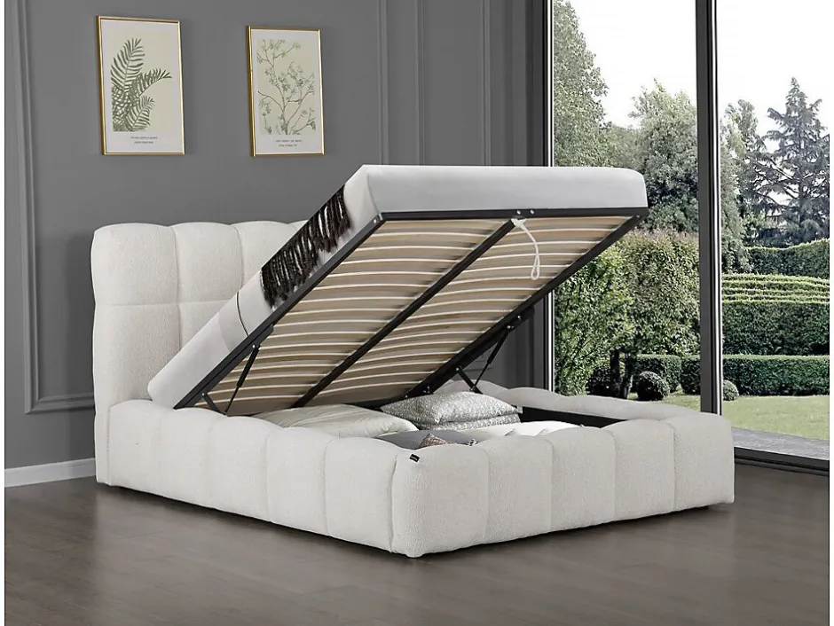 Palozi Home Lit double en tissu avec coffre "Davos" 140 x 190 cm Beige