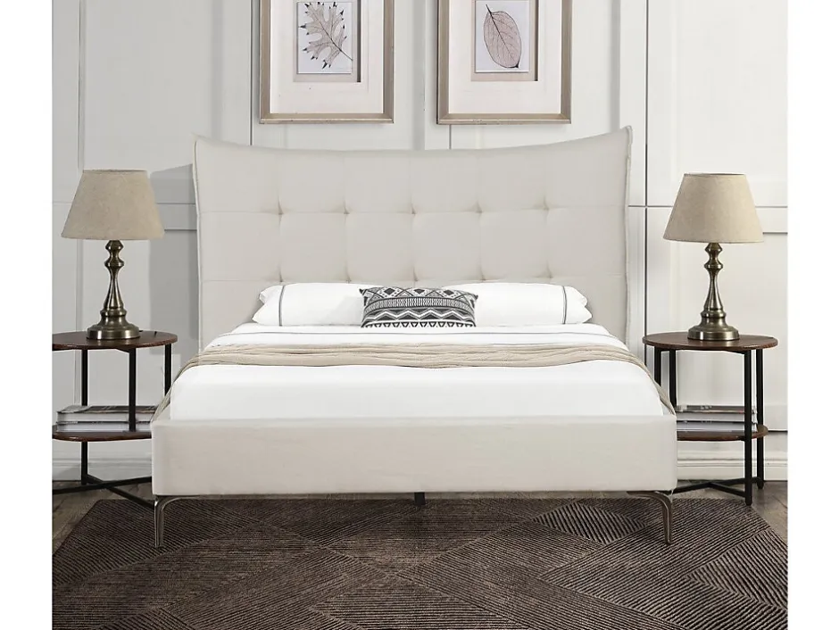 Palozi Home Lit double en tissu capitonné " Aspen" 160 x 200 cm Beige Best