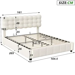 ProximaX Lit double en velours beige 160x200cm avec rangement hydraulique et lampe sensorielle au pied, confort moderne et lumineux