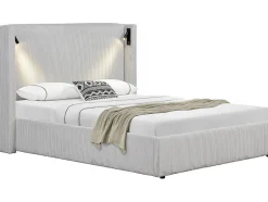 Palozi Home Lit double en velours côtelé avec coffre et lampe intégré "Cortina" 140 x 190 cm Beige