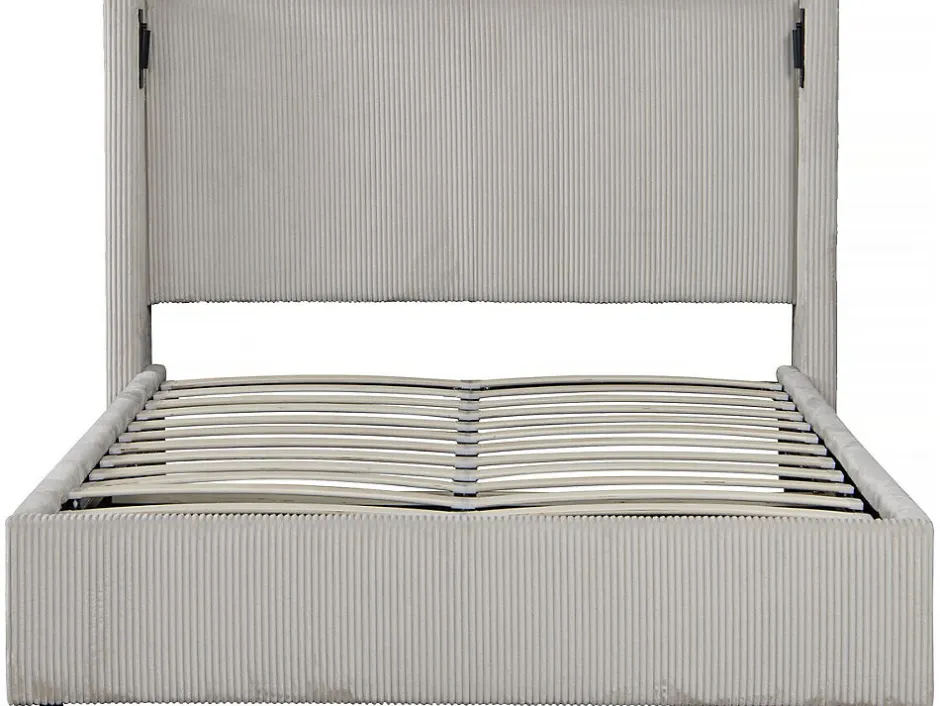 Palozi Home Lit double en velours côtelé avec coffre et lampe intégré "Cortina" 140 x 190 cm Beige