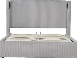 Palozi Home Lit double en velours côtelé avec coffre et lampe intégré "Cortina" 140 x 190 cm Gris New