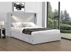 Palozi Home Lit double en velours côtelé avec coffre et lampe intégré "Cortina" 160 x 200 cm Gris