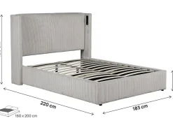 Palozi Home Lit double en velours côtelé avec coffre et lampe intégré