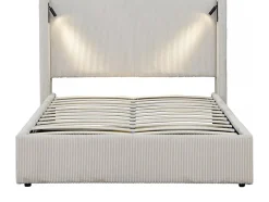 Palozi Home Lit double en velours côtelé avec coffre et lampe intégré