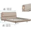 Design Ameublement Lit double flottant - Cadre bois recouvert lin beige - LED intégrée, ports USB - 2 places - 160x200 cm Discount