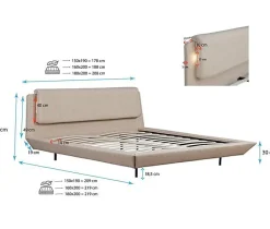 Design Ameublement Lit double flottant - Cadre bois recouvert lin beige - LED intégrée, ports USB - 2 places - 160x200 cm Discount