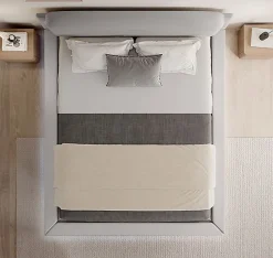 Design Ameublement Lit double flottant tapissé - Lin gris - LED intégrée & ports USB - Sommier à lattes - 2 places 150x190 cm