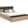 IDMarket Lit double GAELLE tête de lit + banc coffre et sommier 140 x 190 cm bois et noir Sale