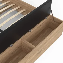 IDMarket Lit double GAELLE tête de lit + banc coffre et sommier 140 x 190 cm bois et noir Sale