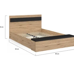 IDMarket Lit double GAELLE tête de lit + banc coffre et sommier 140 x 190 cm bois et noir Sale