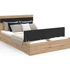 IDMarket Lit double GAELLE tête de lit + banc coffre et sommier 140 x 190 cm bois et noir Sale