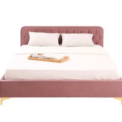 Idimex Lit double GLAMOUR, 140x190 cm, capitonné avec sommier, revêtement en velours rose Outlet