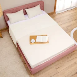 Idimex Lit double GLAMOUR, 140x190 cm, capitonné avec sommier, revêtement en velours rose Outlet