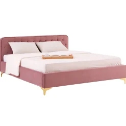 Idimex Lit double GLAMOUR, 140x190 cm, capitonné avec sommier, revêtement en velours rose Outlet