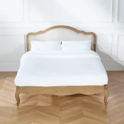 Robin des bois Lit double HENRY Style romantique en chêne et lin premium 140 x 190