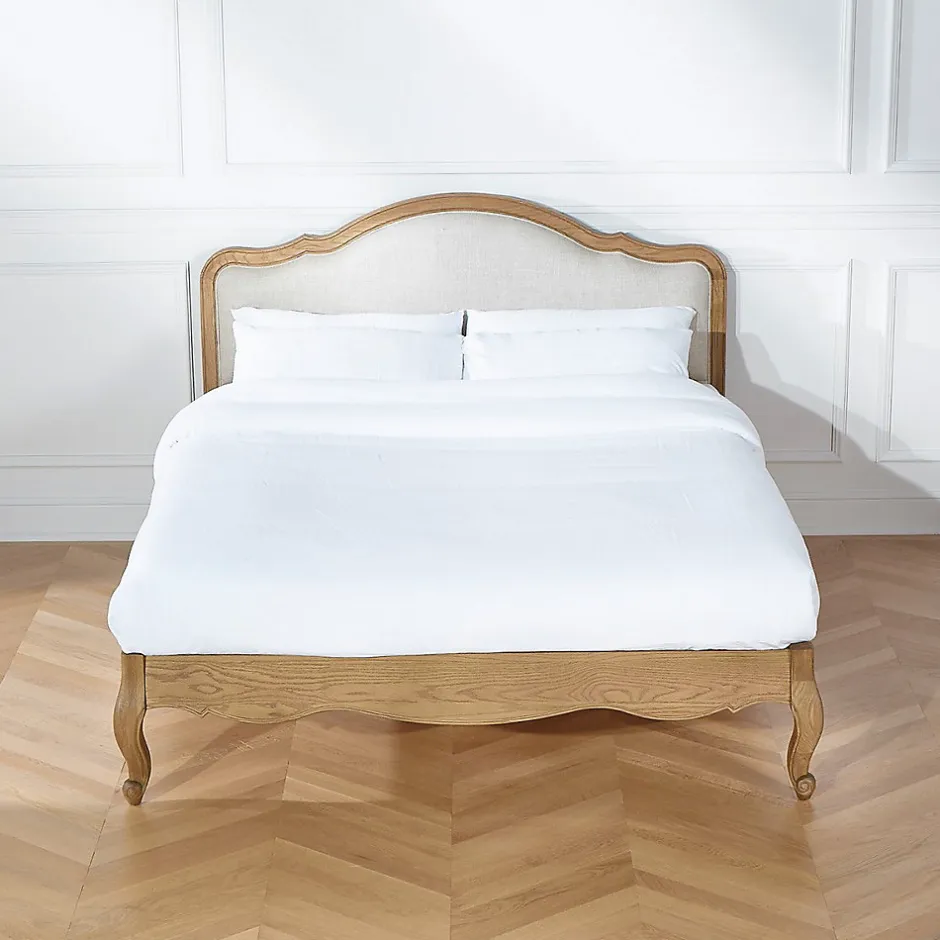 Robin des bois Lit double HENRY Style romantique en chêne et lin premium 140 x 190