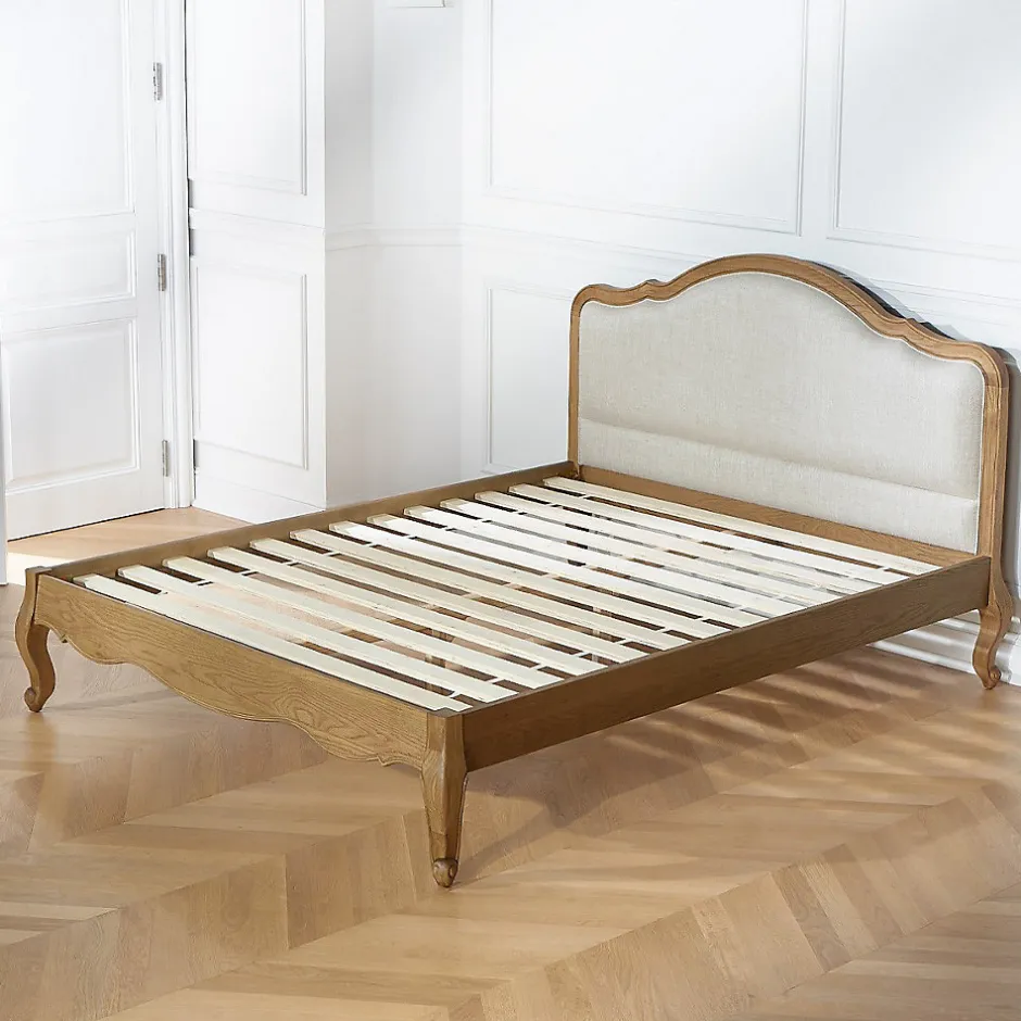 Robin des bois Lit double HENRY Style romantique en chêne et lin premium 140 x 190