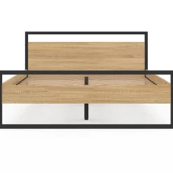 IDMarket Lit double industriel DETROIT avec tête de lit et sommier 140 x 190 cm bois et métal noir