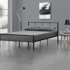 [En.Casa] Lit double Laos Métal avec Sommier à Lattes 140 x 200 cm Noir en.casa