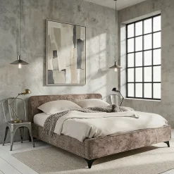 Idimex Lit double LEVERDA 140 x 190 cm, revêtement en tissu - Brun New