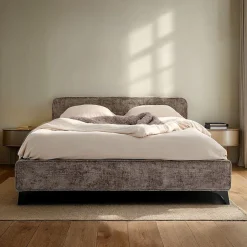 Idimex Lit double LEVERDA 140 x 190 cm, revêtement en tissu - Gris