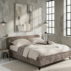 Idimex Lit double LEVERDA 140 x 190 cm, revêtement en tissu - Gris