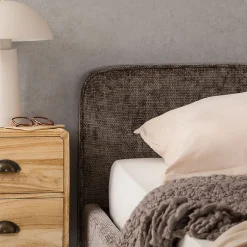 Idimex Lit double LEVERDA 140 x 190 cm, revêtement en tissu - Gris