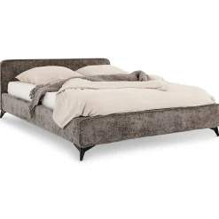 Idimex Lit double LEVERDA 140 x 190 cm, revêtement en tissu - Gris