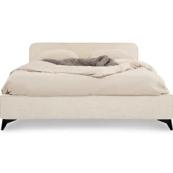 Idimex Lit double LEVERDA 140 x 190 cm, revêtement en tissu - Blanc