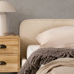 Idimex Lit double LEVERDA 140 x 190 cm, revêtement en tissu - Blanc