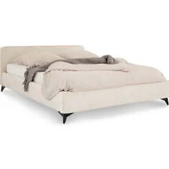 Idimex Lit double LEVERDA 140 x 190 cm, revêtement en tissu - Blanc