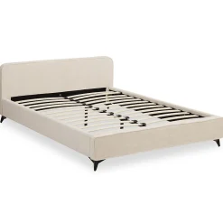 Idimex Lit double LEVERDA 140 x 190 cm, revêtement en tissu - Blanc