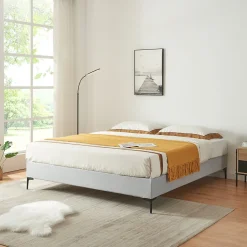 [En.Casa] Lit double Lilla 160 x 200 cm gris clair en.casa
