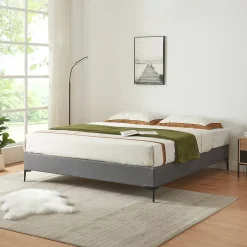 [En.Casa] Lit double Lilla 140 x 200 cm gris foncé en.casa
