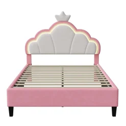 Simple Life Lit double Lit adulte 140 x 200 cm avec bande lumineuse LED, en cuir PU, rose Sale