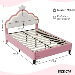 Simple Life Lit double Lit adulte 140 x 200 cm avec bande lumineuse LED, en cuir PU, rose Sale