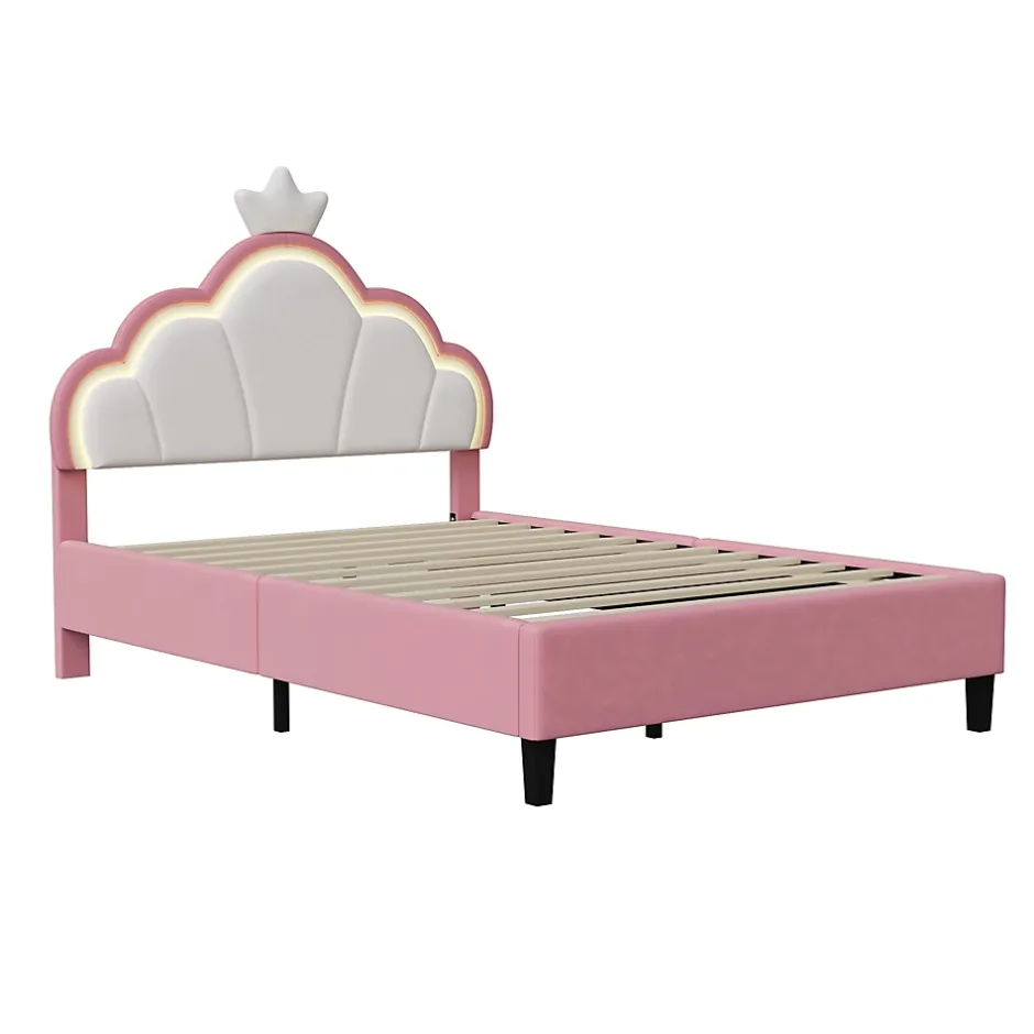 Simple Life Lit double Lit adulte 140 x 200 cm avec bande lumineuse LED, en cuir PU, rose Sale