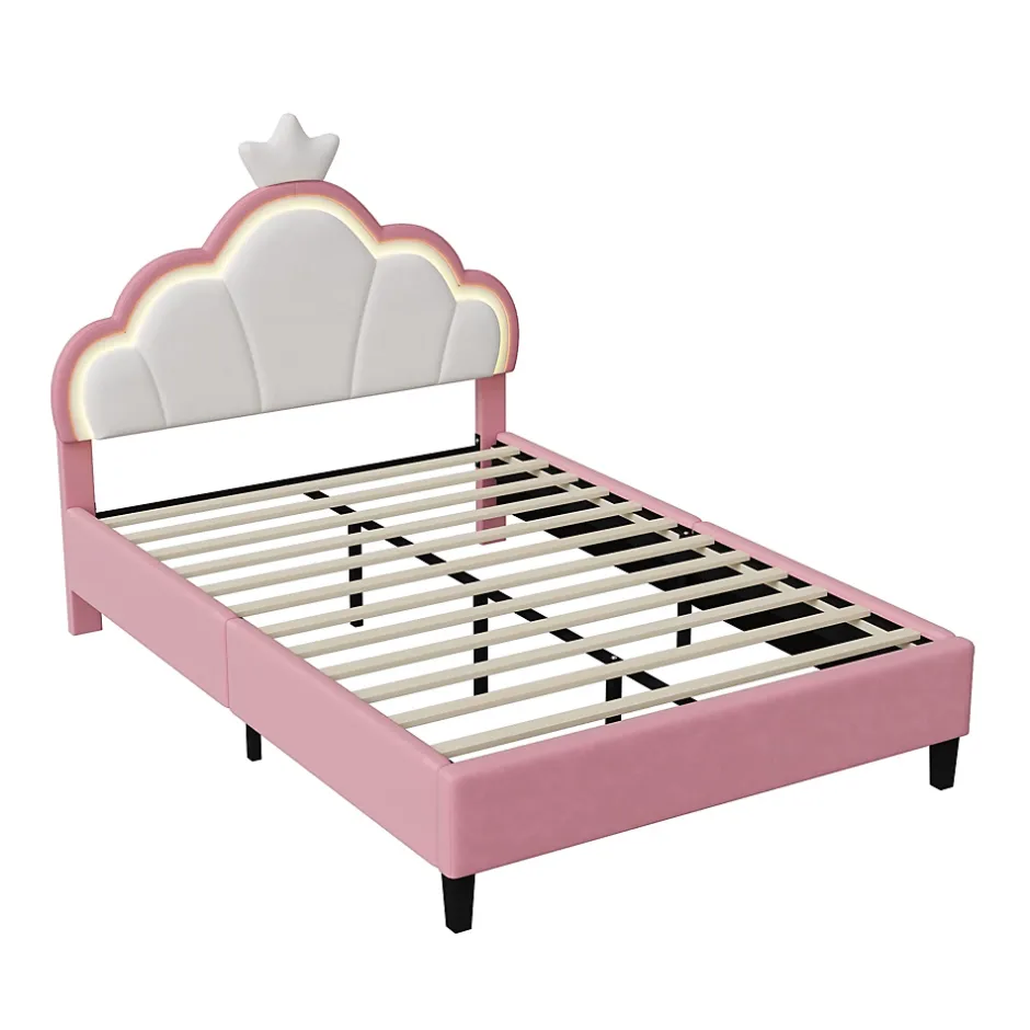 Simple Life Lit double Lit adulte 140 x 200 cm avec bande lumineuse LED, en cuir PU, rose Sale