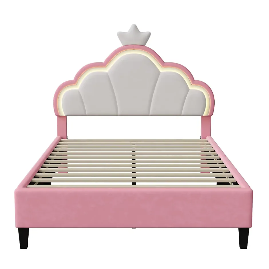 Simple Life Lit double Lit adulte 90 x 200 cm avec bande lumineuse LED, en cuir PU, rose Online