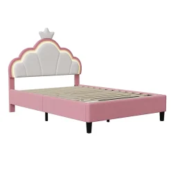 Simple Life Lit double Lit adulte 90 x 200 cm avec bande lumineuse LED, en cuir PU, rose Online